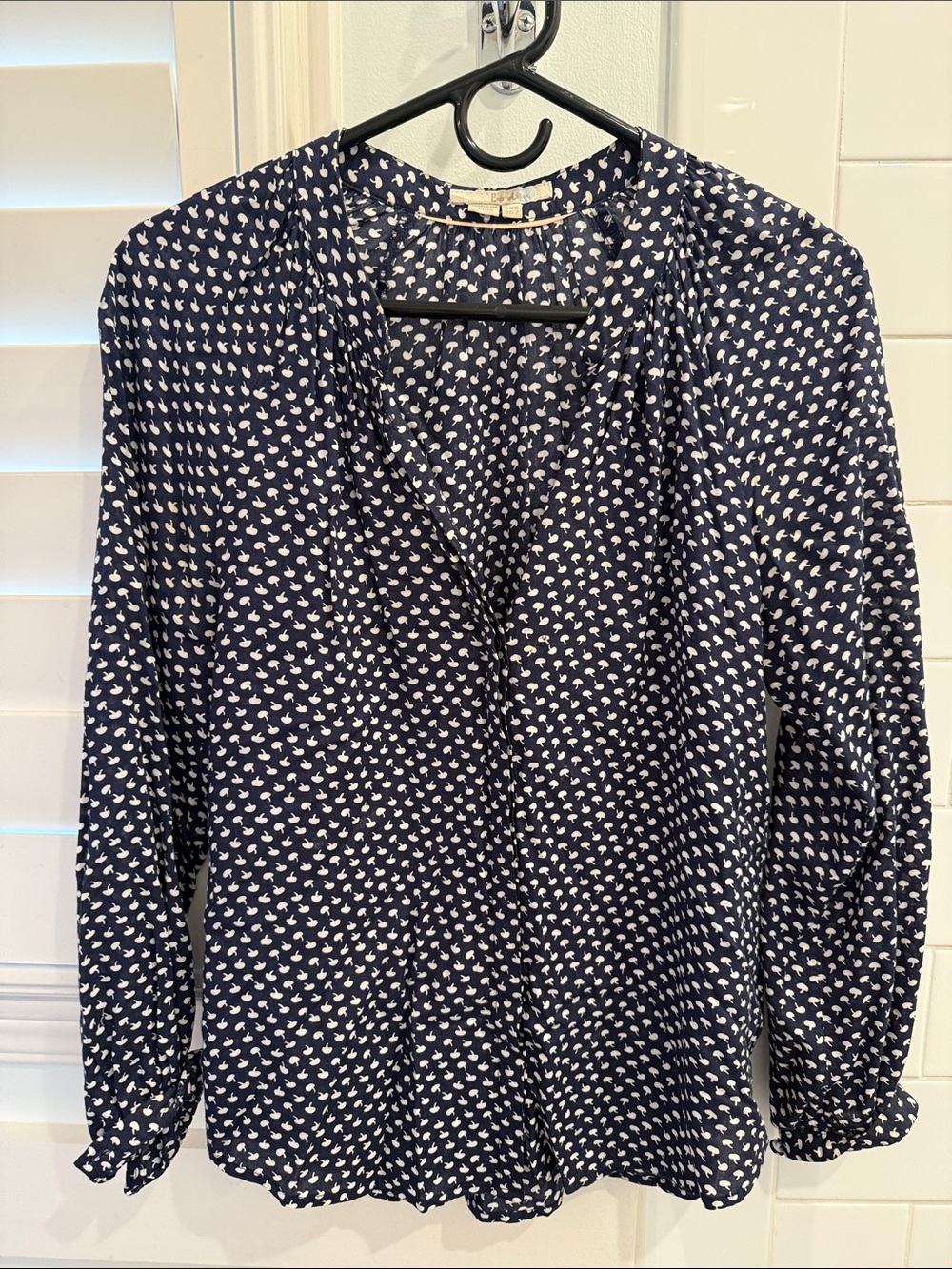 Boden Women's Navy Printed V-Neck Blouse